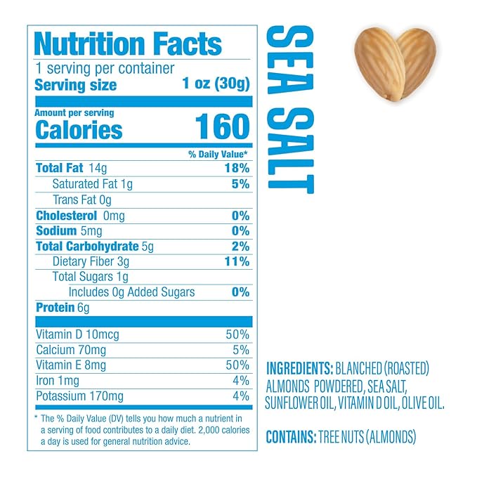AlmondRx | Heart Healthy Skinless Lightly Salted California Almond Snack Packs | Fortified with Vitamin D | Plant Protein | Keto | Vegan | No Sugar Added (12 Pack, Sea Salt)