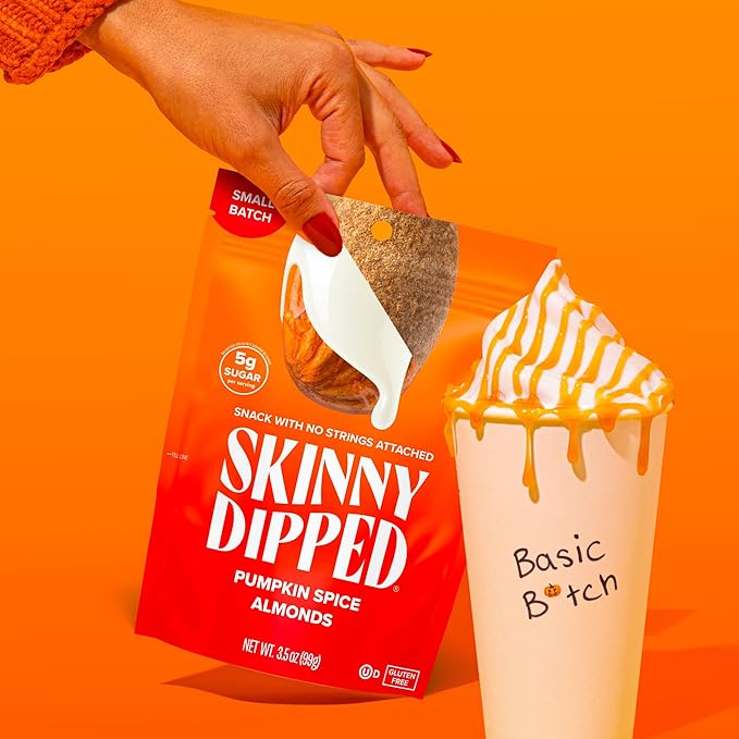 SkinnyDipped Pumpkin Spice Almonds, Healthy Snack, Plant Protein, Gluten Free, 3.5 oz Resealable Bags, Pack of 5