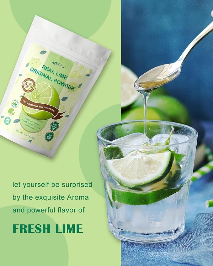 ORGFUN Original Lime Powder, Whole Lime Juice Freeze Dried Powder, Great for Cocktails, Drinks, Smoothies, and Cooking 7.06 Oz