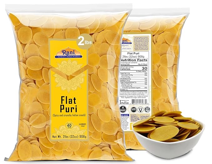 Rani Pani Puri Coins 32oz (2lbs) 907g, Bulk Pack 330-335 Coins ~ Uncooked, Microwaveable wheat and Semolina Coins ~ All Natural | Vegan | NON-GMO