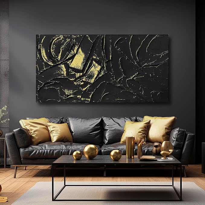 VAYIMDH Black Wall Art for Living Room Textured Wall Decor Big Canvas Wall Paintings Abstract Artwork 24"x48" Pictures