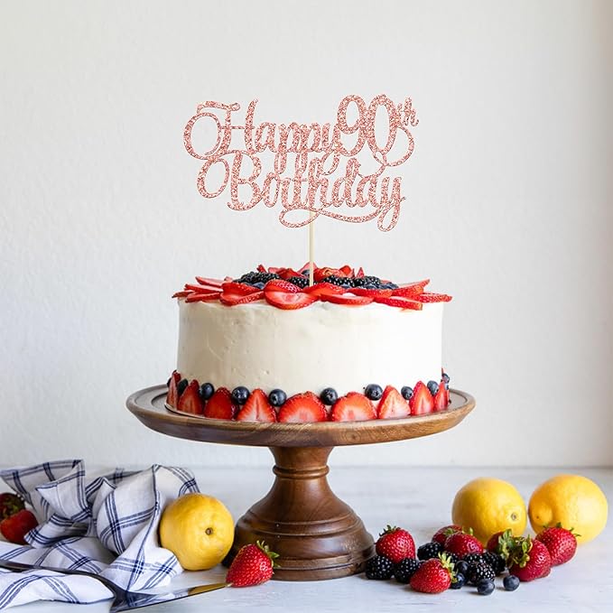 1 Pack Happy 90th Birthday Cake Topper Rose Gold Glitter Number 90 Ninety Years Old Birthday Cake Pick Decoration For 90th Birthday Celebrating Anniversary Party Supplies