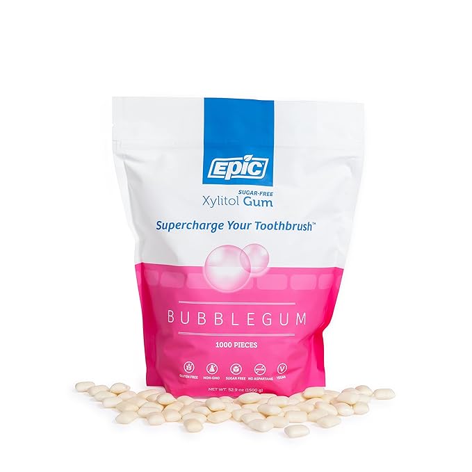 Epic 100% Xylitol Bubblegum Chewing Gum - Sugar Free, Aspartame Free Dental Gum - Supports Oral Health & Fresh Breath - 1000 Pieces