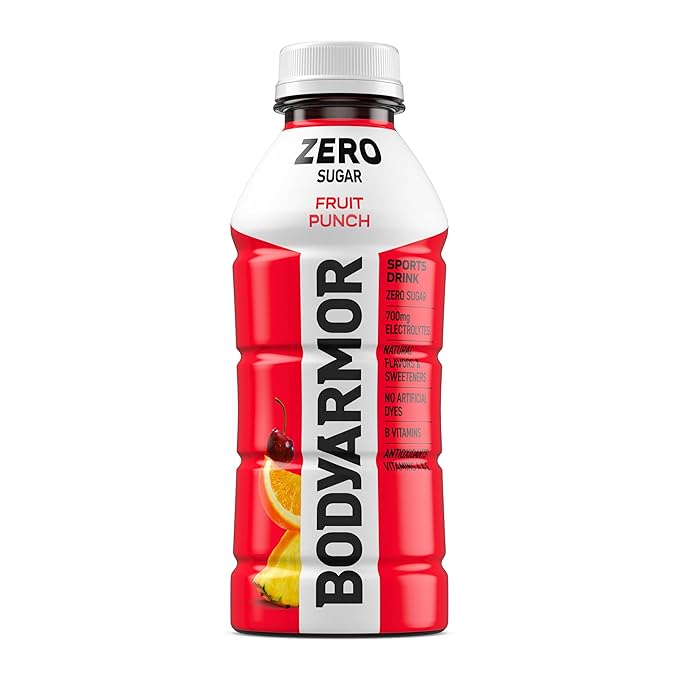 BODYARMOR ZERO Sugar Fruit Punch, Sugar Free Sports Drink - Low-Calorie Hydration - Natural Flavors with Potassium Packed Electrolytes, Antioxidants, and B-vitamins, 16 fl oz (pack of 12)