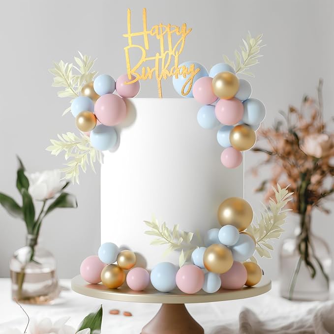 MIAHART Ball Cake Toppers Boho Grass Cake Topper Ball Cake Insert Decoration for Birthday Wedding Baby Shower Party Decorations Boho Themed Party Supplies (light blue竊똤old竊똪ight pink)