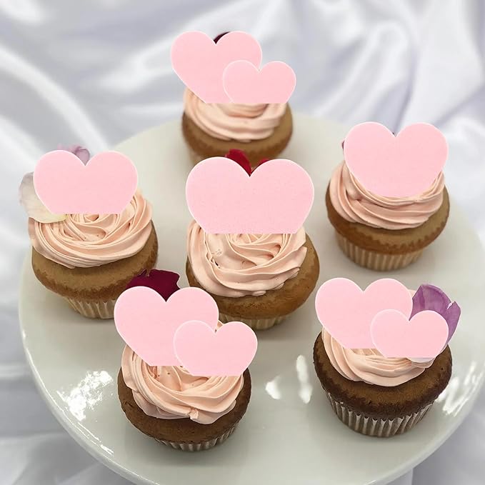60 Pack Edible Heart Cake Topper Love Heart Cupcake Picks Water Paper Valentine's Day Theme Cake Decorations for Wedding Engagement Bridal Shower Birthday Party Supplies Pink