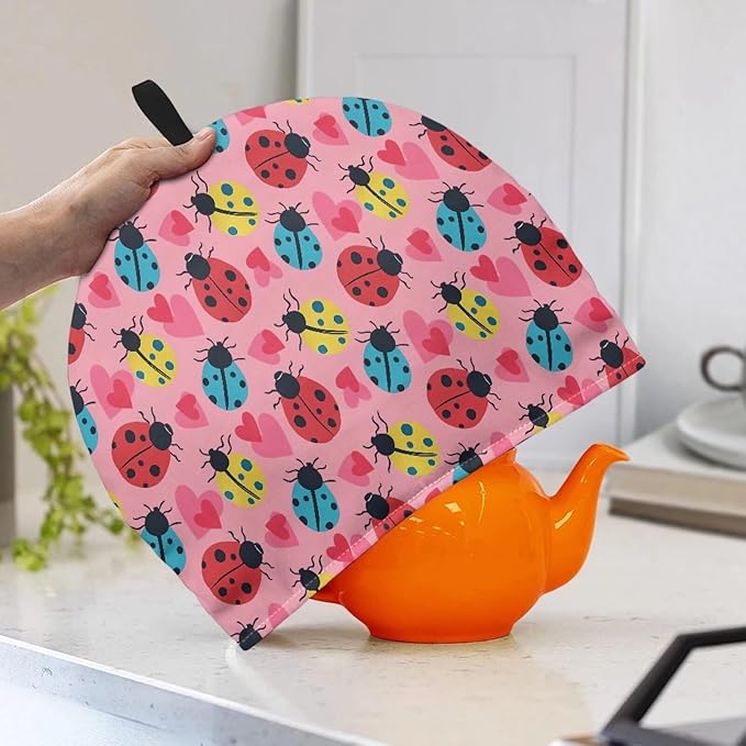 Happy Valentine's Day Tea Cozy for Teapot Love Ladybug Kitchen Teapot Dust Cover for Home Decorative Easy to Install Tea Pot Cozy for Party Accessories Gift for Wife