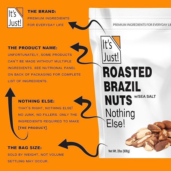 It's Just - Brazil Nuts, 2lbs, Product of Peru, Roasted & Salted, Packaged in USA (Roasted/Sea Salted, 2 Pound (Pack of 1))