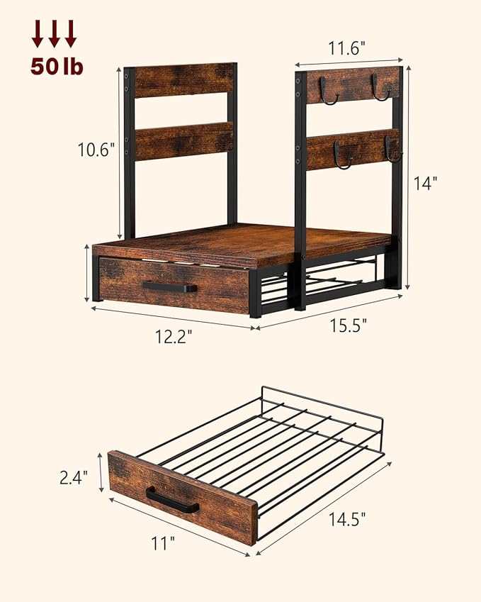 K Cup Holder, 35 Pod Capacity, Coffee Pod Holder Compatible with Keurig, Coffee Station Organizer for Countertop with Cup Rack, Rustic Brown