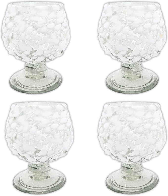 Authentic Mexican Tequila Hand Blown Shot Glasses - Set of 4-2 oz - Mini Glass Snifters - Heavy Base - Cognac (White Confetti)