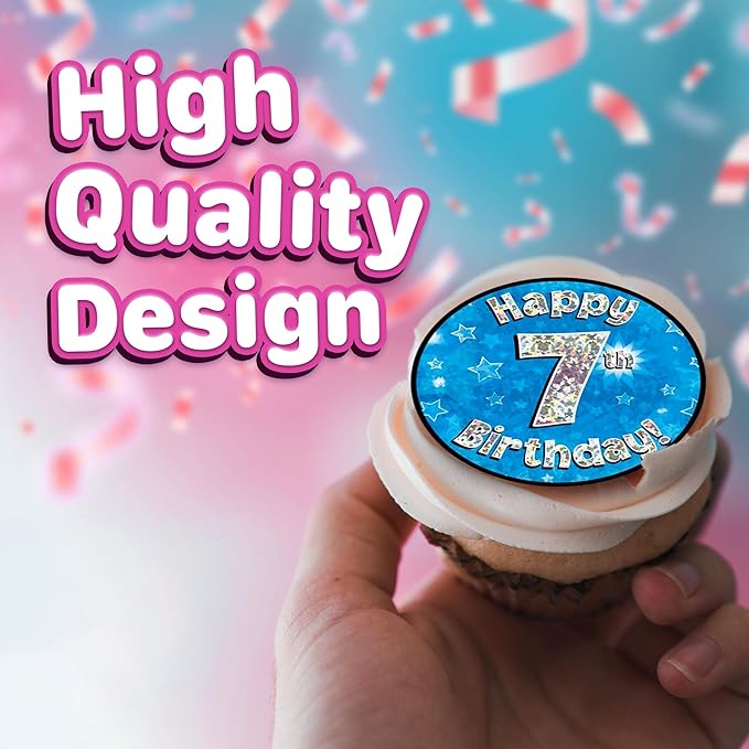 30x 7th Birthday Cupcake Toppers ??Edible Happy Birthday D챕cor, Wafer Sheet Cake Decorating