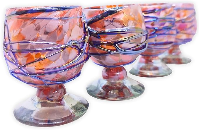 Authentic Mexican Tequila Hand Blown Shot Glasses - Set of 4-2 oz - Mini Glass Snifters - Heavy Base - Cognac (Blue Flame Burst)