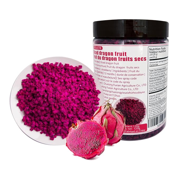 Freeze-Dried Diced Dragon Fruit Snack - 4.23 Oz,Freeze-Dried Pitaya grain (Dragonfruit) dragon fruit,freeze dried dragonfruit