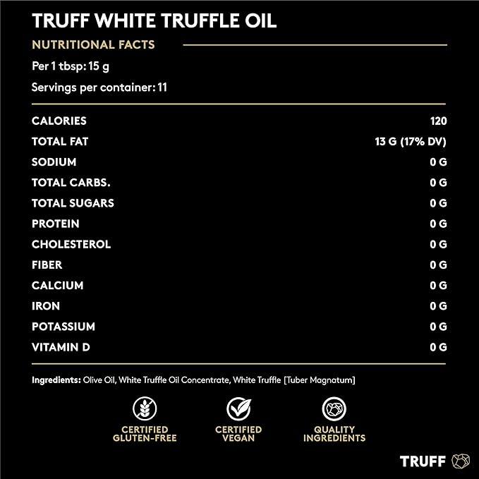 TRUFF White Truffle Oil - White Truffle Infused Olive Oil - Gourmet Dressing, Seasoning, Marinade, or Drizzle, Non-GMO, Gluten-Free, 5.6 fl.oz
