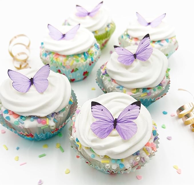 Sugar Robot Edible Butterflies for Cake Decorating - Small Pastel Purple Butterfly Cake Toppers and Cupcake Toppers - Decoration Made in the USA - Premium Crafted (Purple)