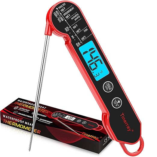 Digital Meat Thermometer for Cooking ??Waterproof Instant Read Food Thermometer with Backlight & Calibration, Fast Read, Folding Probe for BBQ, Grill, Candy, Deep Fry, Kitchen, Liquids, Beef竊늃edç«?,<div>