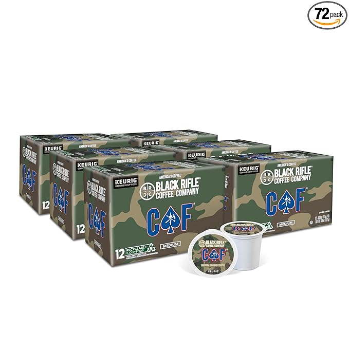Black Rifle Coffee Company Medium Roast K Cups - Single Serve K Cups Coffee Pods - Kcup Pods Compatible with 1.0 & 2.0 - Made from Pure Arabica Beans (CAF, 72 Count)