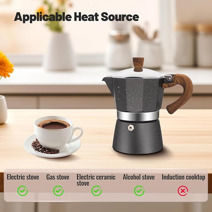 3 Cup Aluminum Moka Pot Classic Stovetop Espresso Coffee Maker 150ml 5oz Coffeemaker Percolator Mocha Pot Greca Coffee Maker Cafe Makers for Italian and Cuban Cafì±?Brewing Gray