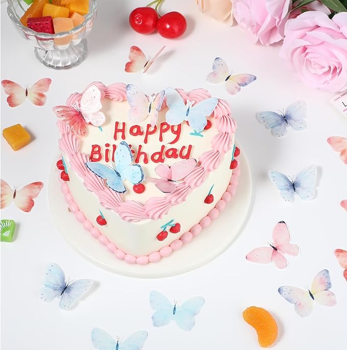 42Pcs Butterfly Cake Topper 3D Butterflies Edible Cupcake Decorations Mixed Color Girl Women Butterfly Wedding Birthday Party Decorations
