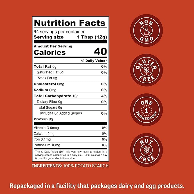 Judee’s Unmodified Potato Starch 2.5 lb - Just One Ingredient - Great for Breading, Thickening, Cooking, and Baking - 100% Non-GMO, Gluten-Free, and Nut-Free - Resistant to High Temperatures