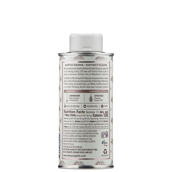 La Tourangelle, White Truffle Oil, Complex Gourmet Earthy Flavor for Drizzling over Pasta, Popcorn, Vegetables, Potatoes, Soup and More, 8.45 Fl Oz