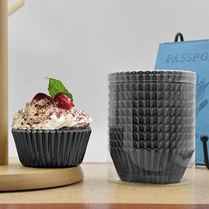 200 Pcs Black Foil Cupcake Liners Standard Baking Cups Muffin Paper Cases