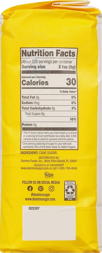 Domino® Granulated Sugar, 4 lb Bag of Premium Pure Cane Sugar (Pack of 2) with Bonus Brand Recipe Card