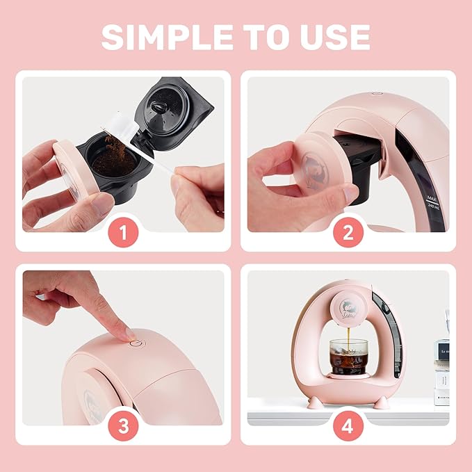 Single Serve Coffee Maker,Fast Brew in 2 minutes,Stylish竊낧ompact Design,MINI Q 2 IN 1 Coffee Machines for K*cup Capsules & Ground Coffee, Pink Coffee maker