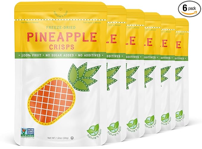 Nature's Turn Freeze-Dried Fruit Snacks, Pineapple Crisps, Pack of 6 (1.2 oz Each)