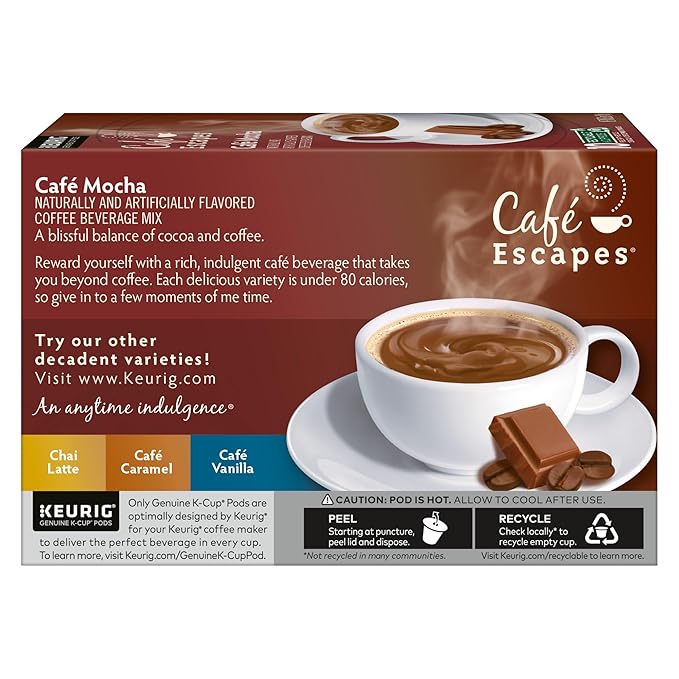 Café Escapes Café Mocha Coffee Beverage, Single-Serve K-Cup Pods, 60 Count