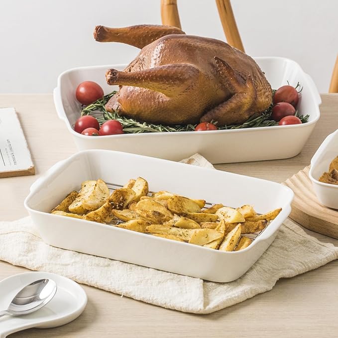 1.2 QT Ceramic Baking Dish, White Casserole Dish竊똋asagna Pan for Oven, Bakeware for Baking, Kitchen Decor, Microwave Oven Safe, Dinner Partyç«?.1" x 9.1"ç«?,<div>