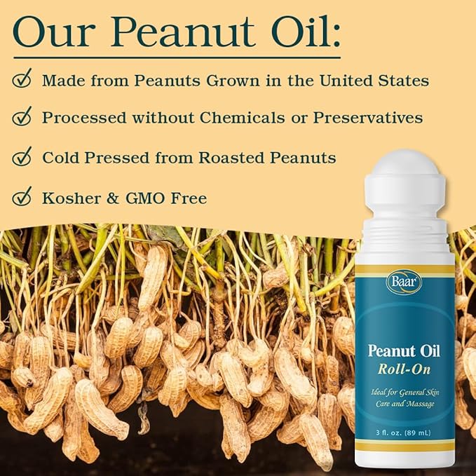 Baar Expeller, Cold Pressed Peanut Oil from Roasted Peanuts Grown in The United States - Kosher - GMO and Solvent Free (Roll-On 3 Ounces)