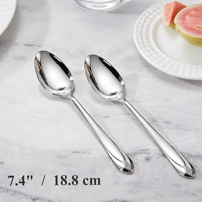 KEAWELL Premium Astra 4-Piece 7.4 inch Spoon Set ??Mirror-Finished 18/10 Stainless Steel with Diamond-Faceted Handles Dishwasher Safe for Modern Dining (4, Dinner Spoons)