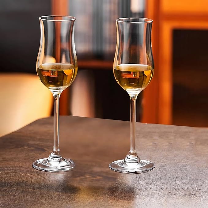KAMMAK Whisky Glasses, 4oz Crystal Cognac Glasses Set of 2, Brandy Glass with Long Stem, Snifters Glasses Ideal for Outdoor, Wedding, Party, Birthday, Anniversaries, Christmas