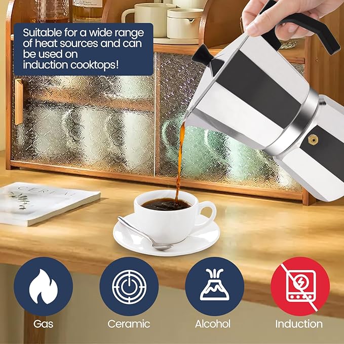 12 Cup Moka Pot Aluminum 600ml Italian Coffee Maker Stovetop Espresso CoffeeMakers Mocha Pot Percolator Greca Coffee Maker for Electric Ceramic Stove Portable for Easy Brewing