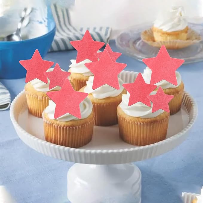 60 Pack Edible Star Cupcake Topper Twinkle Little Star Cupcake Picks Water Paper Little Star Theme Cupcake Decorations for Wedding Engagement Bridal Shower Birthday Party Supplies Red 2