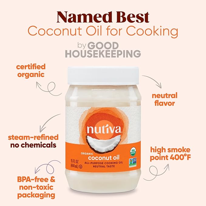 Nutiva Organic Steam-Refined Coconut Oil, 15 Fl Oz, USDA Organic, Non-GMO, Vegan, Keto, Paleo, Neutral Flavor and Aroma for Cooking & Natural Moisturizer for Skin and Hair
