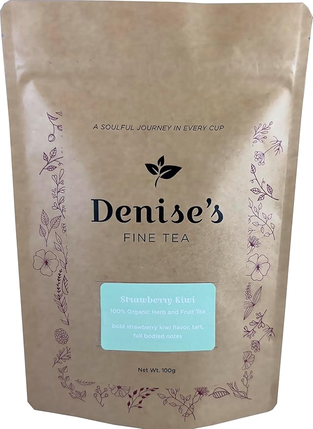 Denise's Fine Tea, USDA Organic, Strawberry Kiwi, Herb and Fruit Tea, Caffeine-Free, Loose Leaf (100g)