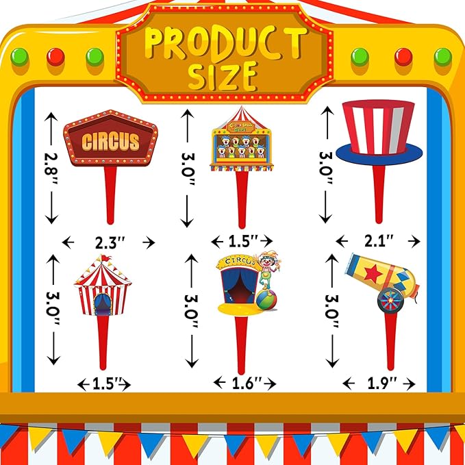40 Pcs Circus Toppers - Carnival & Circus Party Decorations - Perfect for Cupcake, Cake & Baby Shower