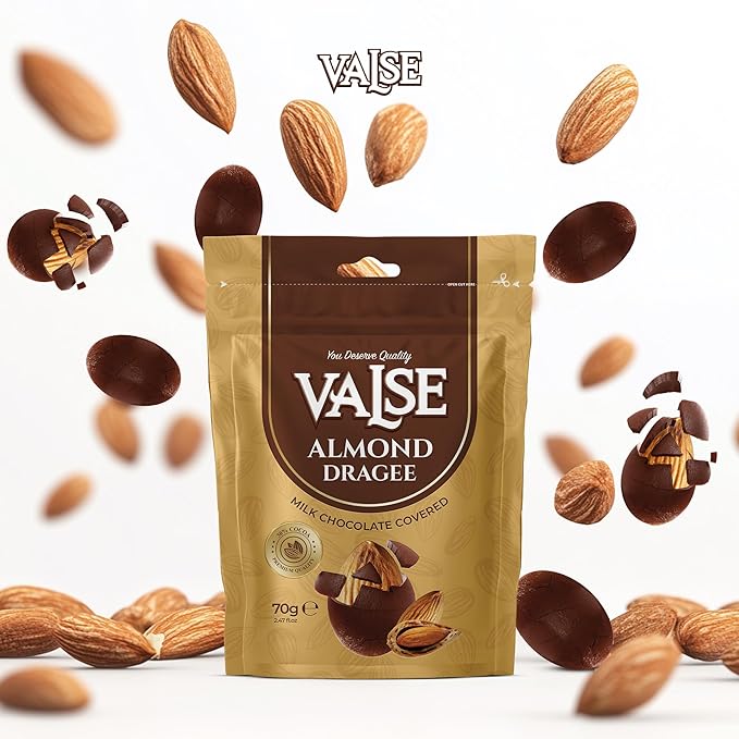 Chocolate Covered Almonds Dragee, Milk Chocolate Covered Freeze Dried Almonds Dragee, 2.47 oz Chocolate Covered Fruit, Chocolate Dipped Almonds Dragee (Mini, Almond)