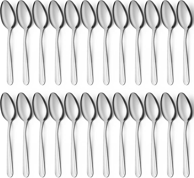 BEWOS 24 Pieces Spoons Set - 7.5 Inchs Spoons Silverware, Stainless Steel Spoon, Dinner Spoon, Dishwasher Safe, Mirror Polished Tablespoons for Home, Restaurant