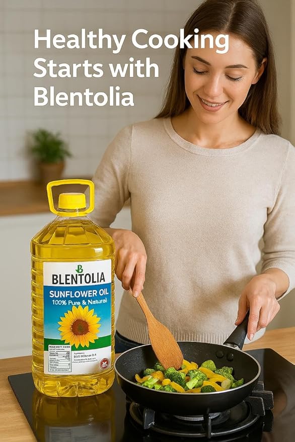 Blentolia 100% Pure Sunflower Oil ??4.5L | Non-GMO, Light Taste, High Smoke Point | Ideal for Frying, Cooking & Baking