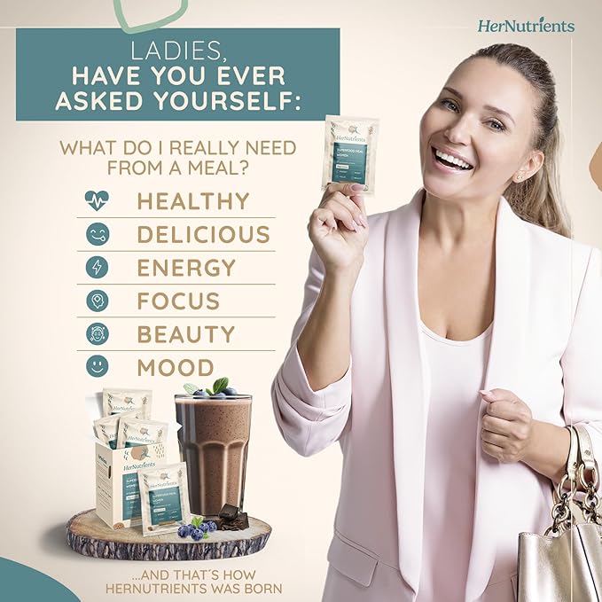 SuperFood Meal Replacement for Women - All-In-One Protein Powder with Greens & Vitamins & Collagen | Chocolate Protein Shake & Supplement Snack for Women's Health, Energy, Focus, Beauty, Mood, No Added Sugar (1 Sample Packet, Chocolate)
