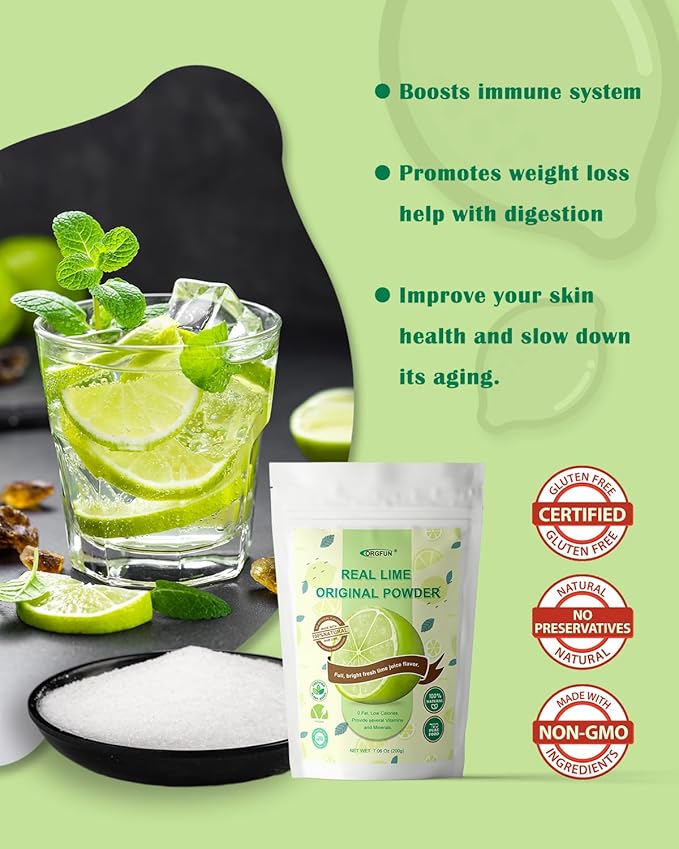 ORGFUN Original Lime Powder, Whole Lime Juice Freeze Dried Powder, Great for Cocktails, Drinks, Smoothies, and Cooking 7.06 Oz