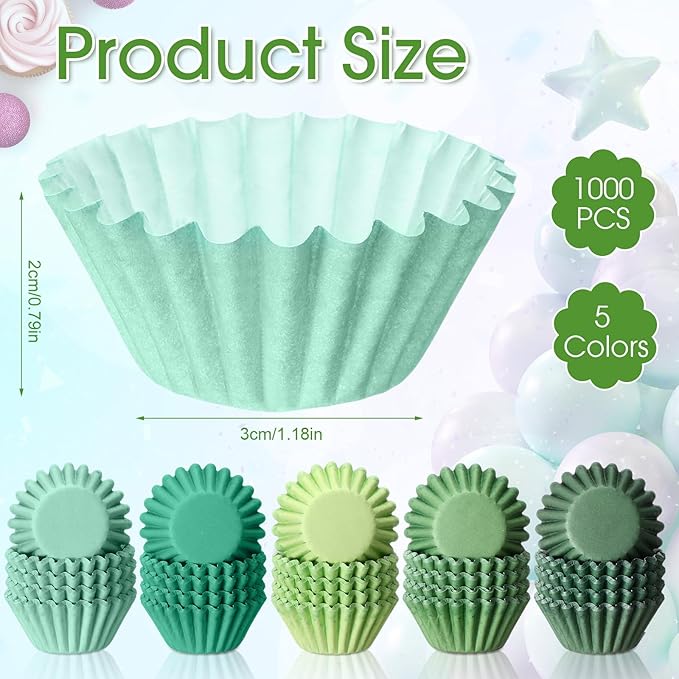 Zonon 1000 Counts Cupcake Liners for Baking Liners Paper Cupcake Wrappers Bulk Cup Cake Cases Muffin Baking Paper Cups for Candy Cooking(Green,1.18 Inch-Mini Size)