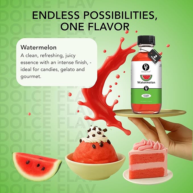 Dolce Flav Watermelon Extract 8 oz ??Kosher, Sugar-Free, Concentrated Juicy Watermelon Flavoring for Baking, Chocolates & Desserts, Includes Measured Dropper