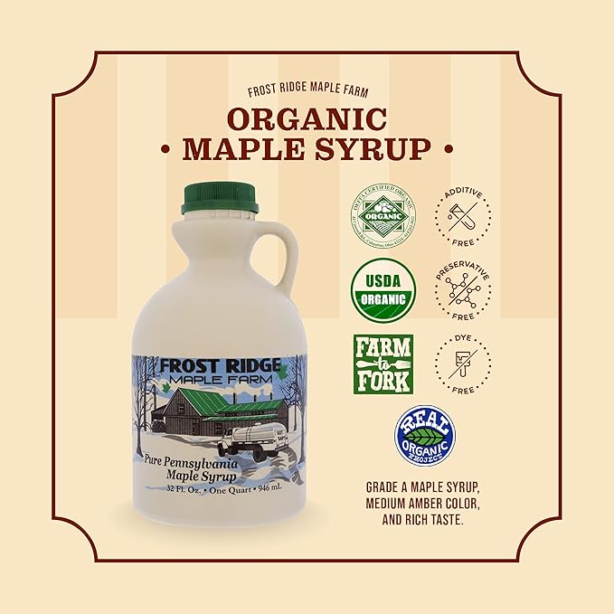 Frost Ridge Maple Farm, Organic Maple Syrup, Grade A, Quart (32 FL OZ), Medium Amber Rich