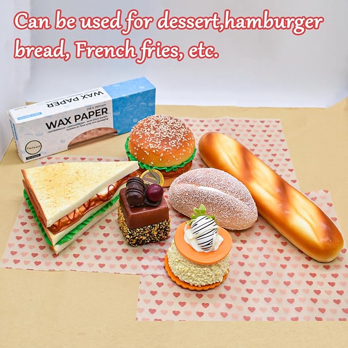 Wax Paper Sheets Love Heart Graphic Food Colored Candy Sandwich Wrap Waterproof Greaseproof Paper Suitable For Food Wrap And Packing (100Sheets)