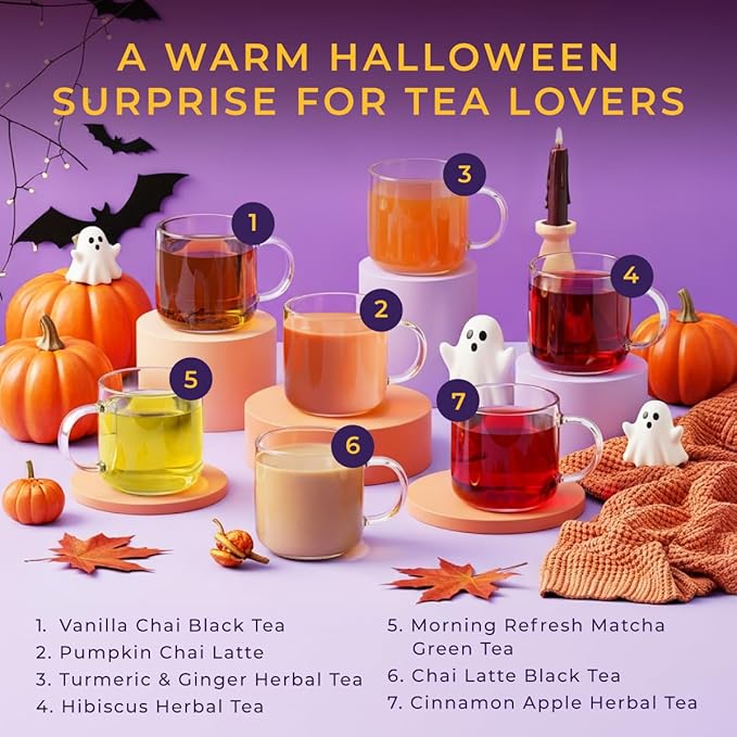 Gya Tea Co Halloween Tea Gift Set (16 Count) - Assorted Tea Pod Variety Pack Sampler With Fall Autumn Flavors - Single Serve Pods for Brewing Machines, Enjoy Hot Or Iced (Pack of 1)