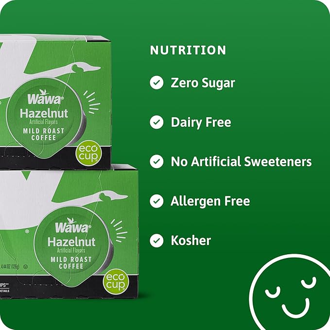 Wawa Mild Roast Single Cup Hazelnut Coffee Pods, 12 Pods, 1 Box, Lightly Roasted, Nutty Smooth Balanced Blend, Single Serve, 100% More Responsibly Sourced from Rainforest Alliance Certified Farms